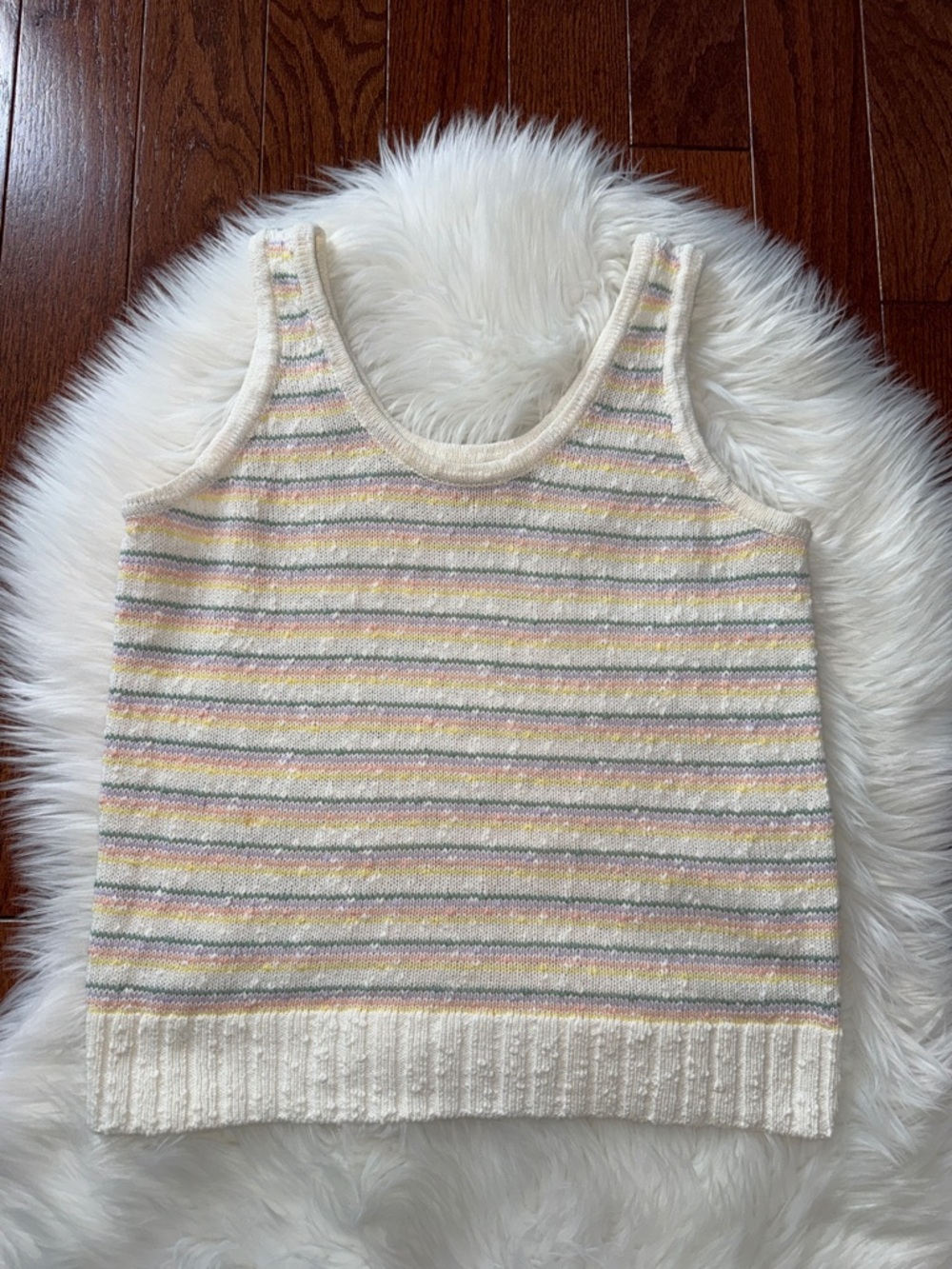 LOFT Cream Pastel Rainbow Striped Knit Tank Top - Women